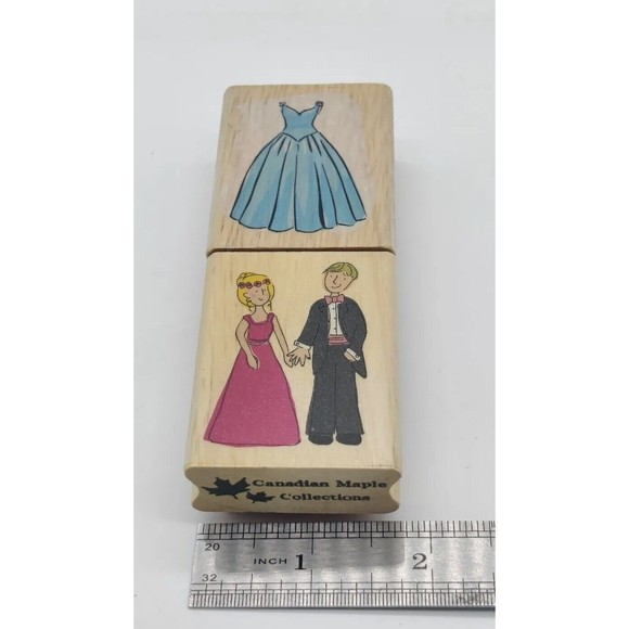Canadian Maple Collections Rubber Stamps Lot 2 Wood Couple Date Dress Love Prom - Picture 9 of 9